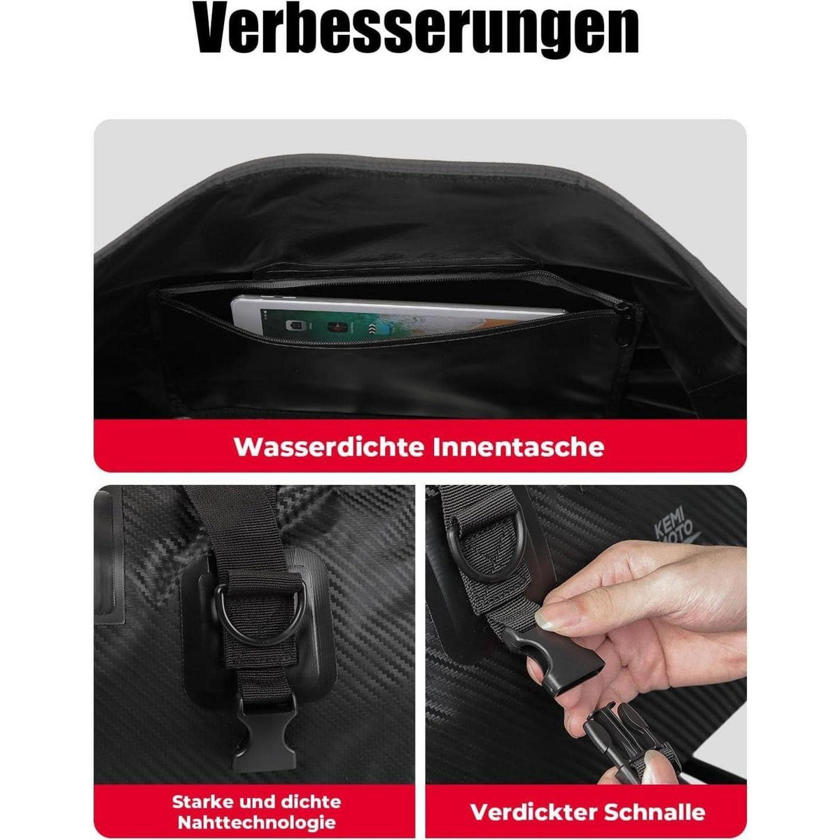 Motorrad Hecktasche 40L wasserdicht mit Schnellverschluss