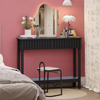 Schmaler Konsolentisch mit 2 Schubladen – Moderner Fluted-Tisch Schwarz