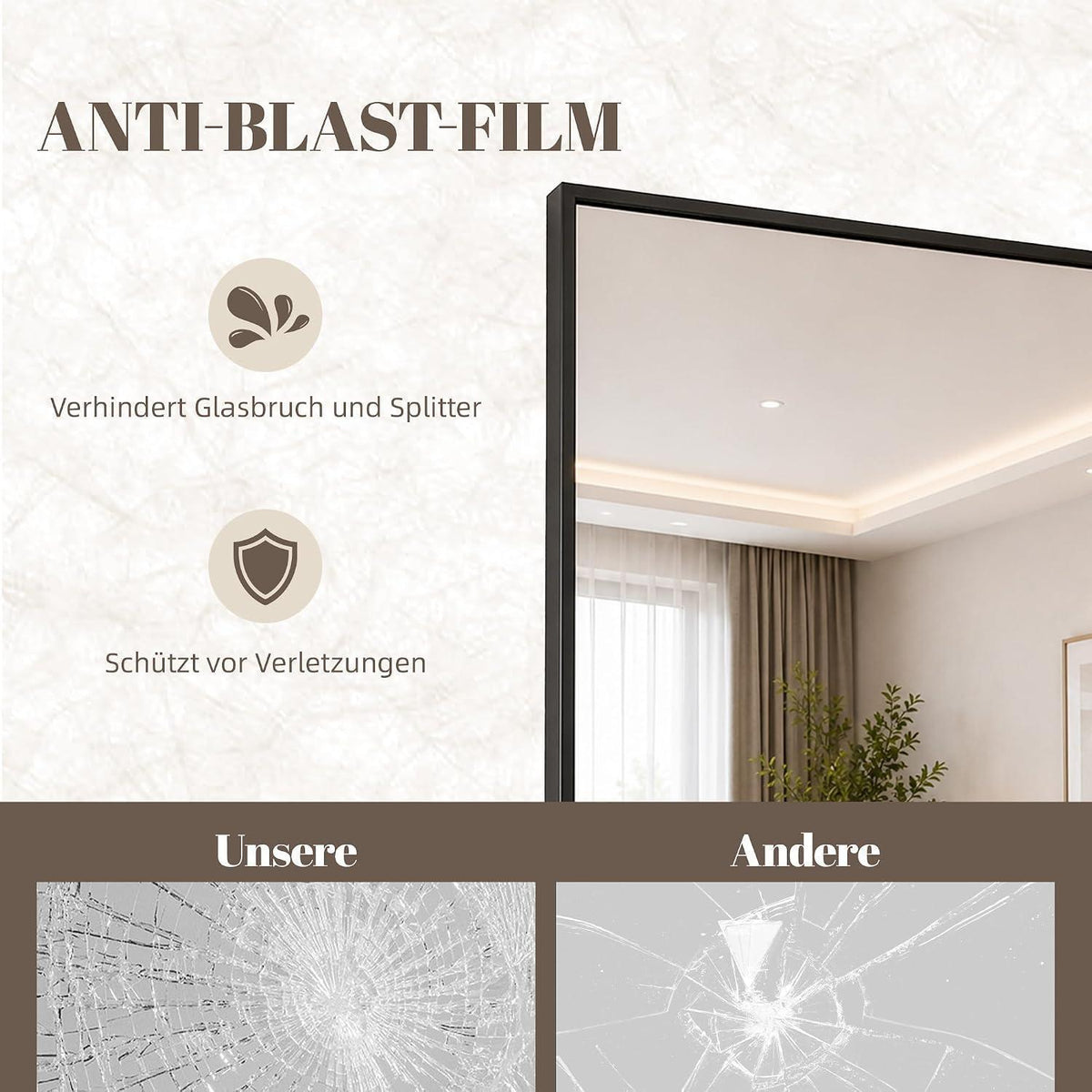 Ganzkörperspiegel 190x85 cm – Stand- & Wandspiegel mit Metallrahmen