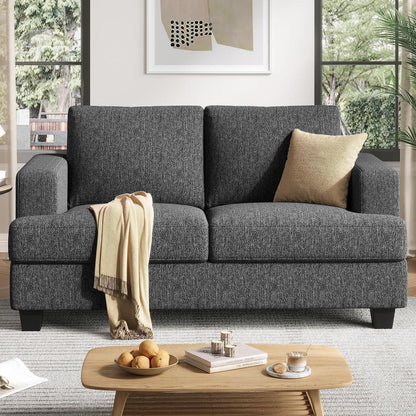 Kleines 2-Sitzer Sofa Grau – Modernes Wohnzimmer Sofa mit Leinenstoff
