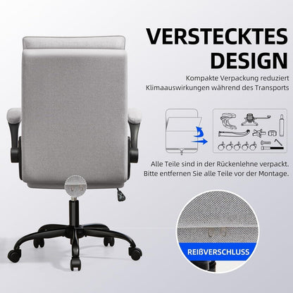 Ergonomischer Bürostuhl mit hoher Rückenlehne und Wippfunktion, Grau