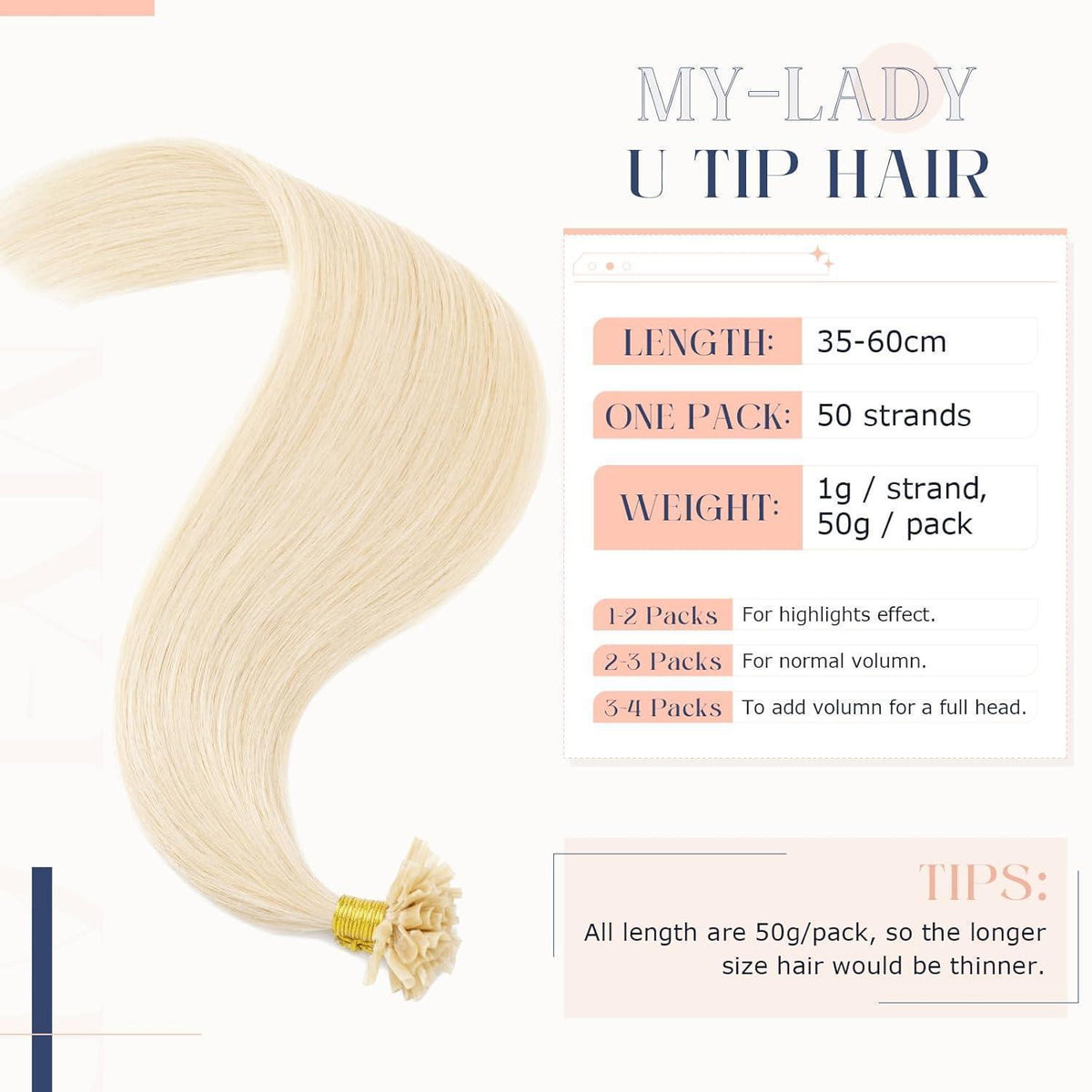 Echthaar Extensions Bondings Platinblond 55cm - Remy Haarverlängerung