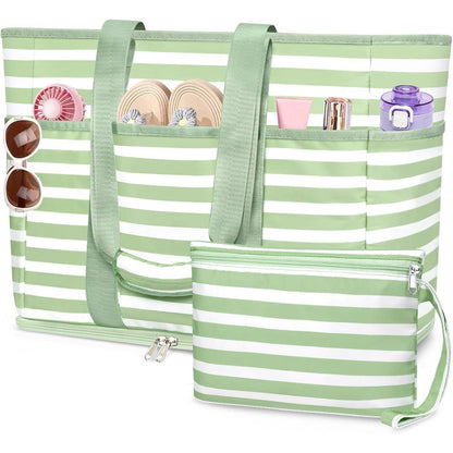 Große Strandtasche mit Reißverschluss, 45L, sandabweisend, faltbar, Smaragdgrün