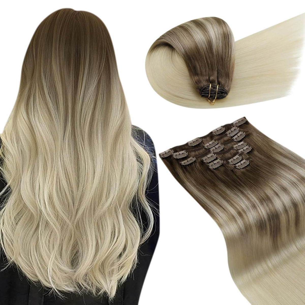Echthaar Clip-Ins Ombre Braun 50cm – Haarverlängerung