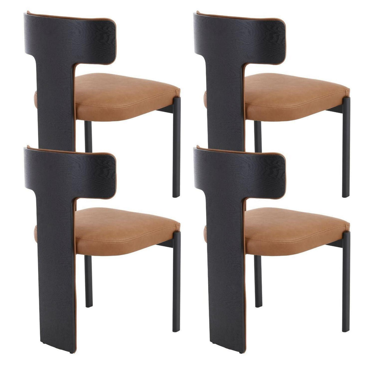 Moderner Esszimmerstuhl Set Braun – 4er Pack mit Holzrücken
