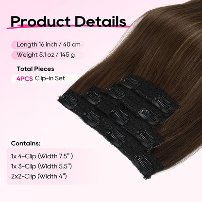 Clip-in Haarverlängerung dunkelbraun mit Strähnchen, 40cm