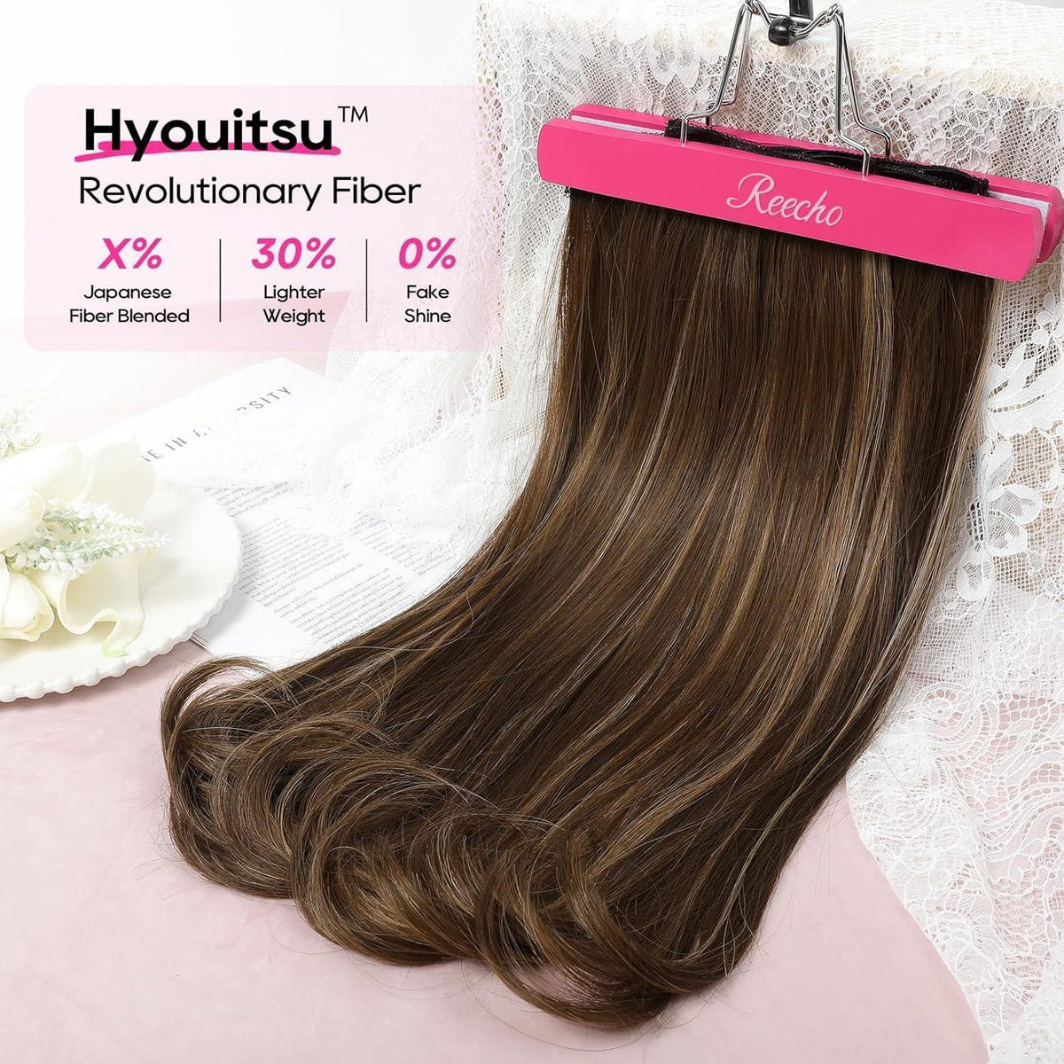 Clip-in Haarverlängerung dunkelbraun mit Strähnchen, 40cm