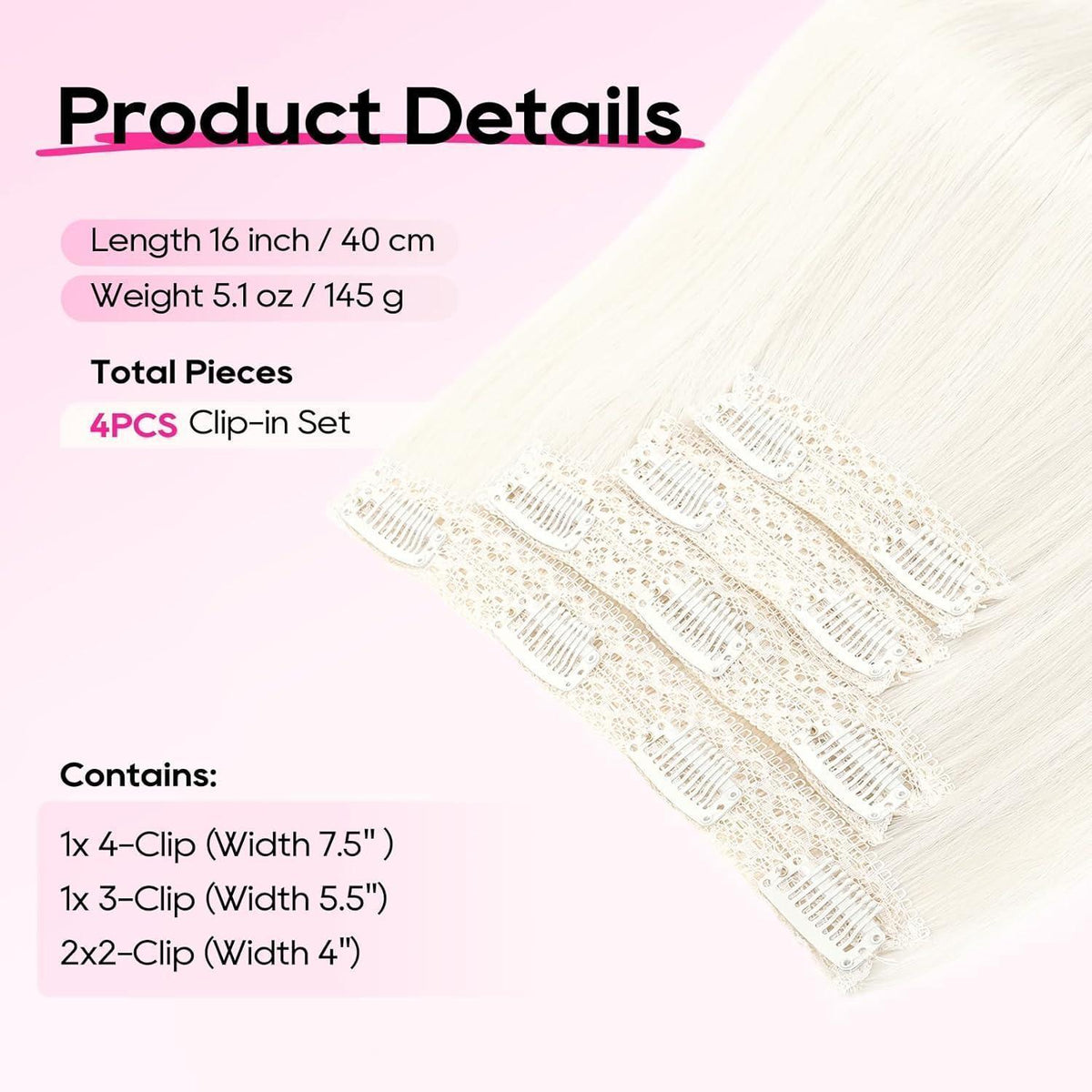 Clip-in Haarverlängerung Platinblond, 40cm, Layer-Cut