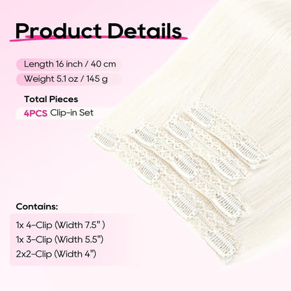 Clip-in Haarverlängerung Platinblond, 40cm, Layer-Cut
