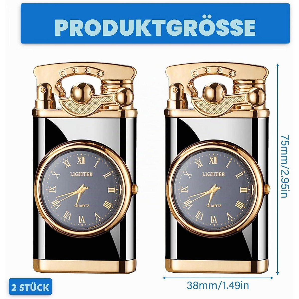 2x Jet Feuerzeug mit Uhr, Winddicht & Nachfüllbar