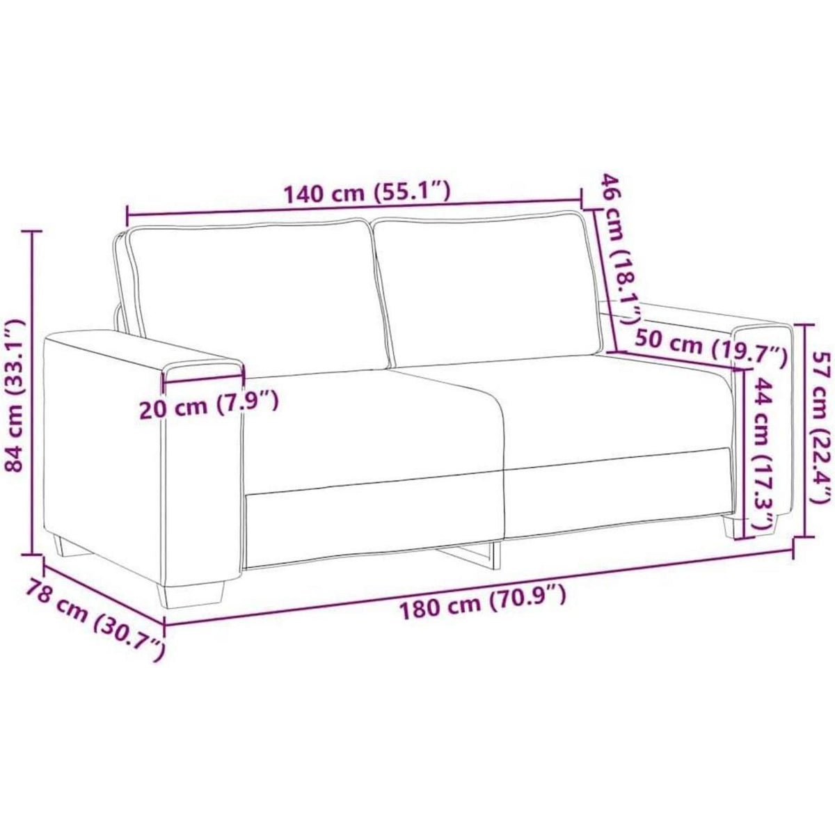 Rosa Samt 2-Sitzer Sofa – Komfortable Polstercouch
