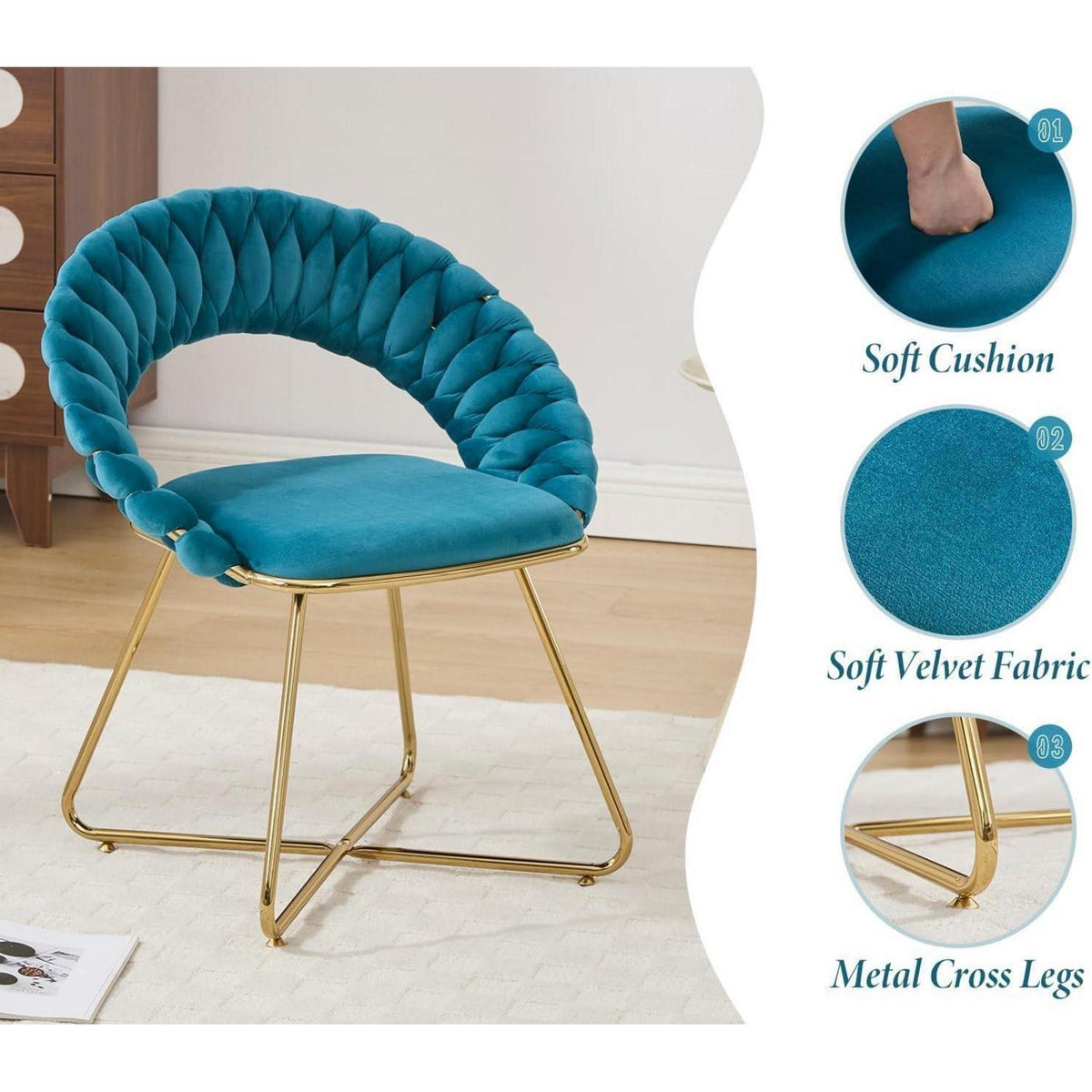 Blauer Samt Loungesessel 2er Set mit goldenen Beinen