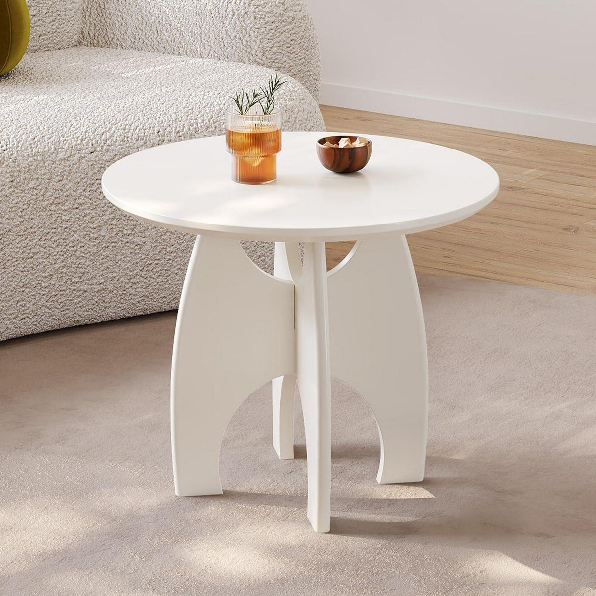 Cremeweißer Beistelltisch – Moderner Sofa- & Side-Tisch