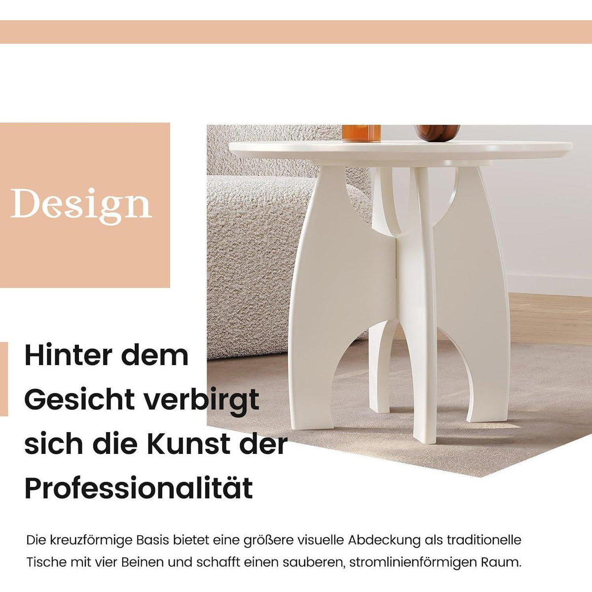 Cremeweißer Beistelltisch – Moderner Sofa- & Side-Tisch