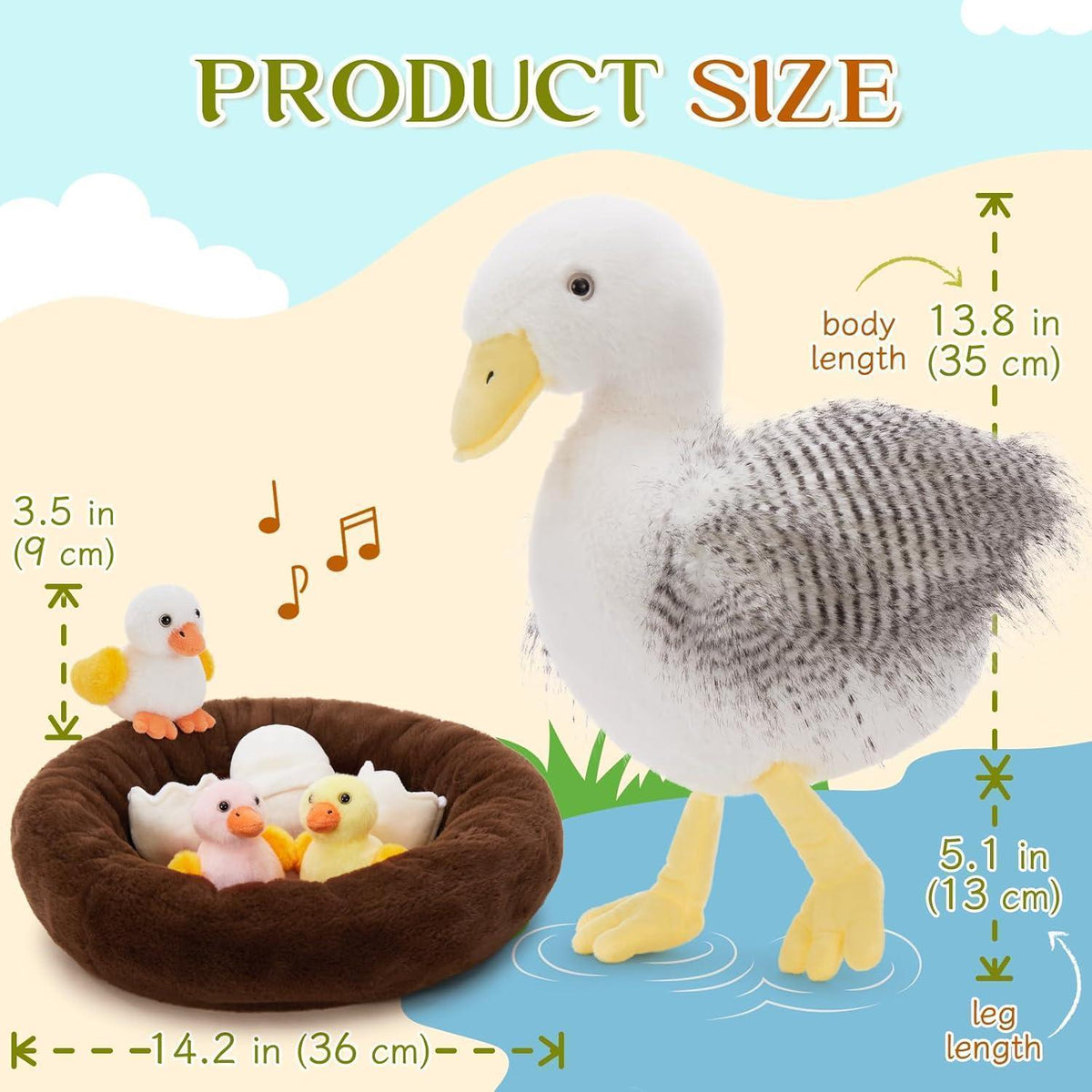 XXL Kuscheltier Ente mit Babys – Plüschtier Geschenk für Kinder