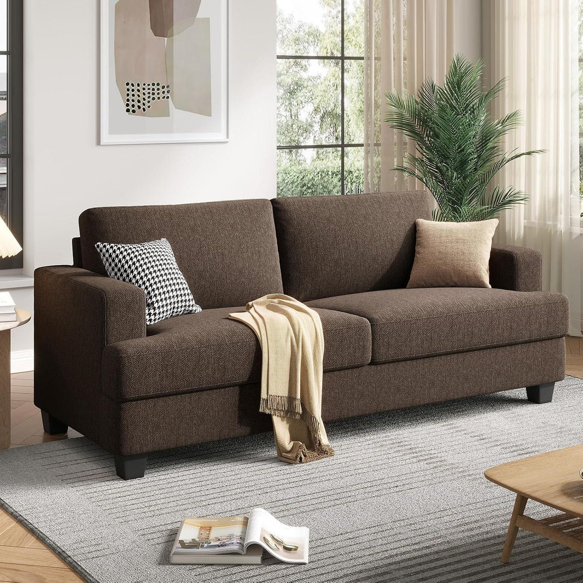 Großes 2-Sitzer Sofa mit Leinenstoff & Tiefsitz