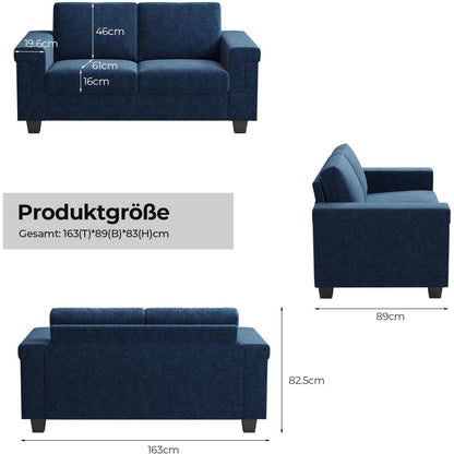 Kleine 2-Sitzer Couch Blau – Modernes Sofa mit Tiefsitz