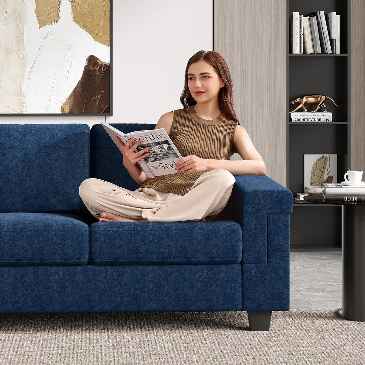 Kleine 2-Sitzer Couch Blau – Modernes Sofa mit Tiefsitz