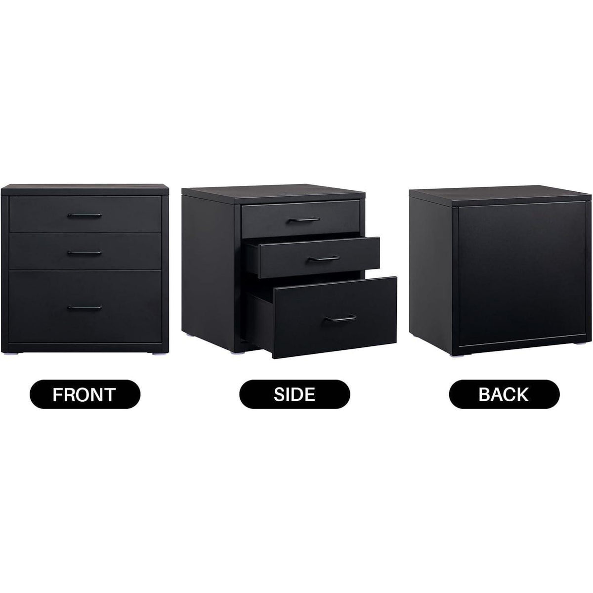 Schreibtisch-Aktenschrank mit 3 Schubladen, Metall, Schwarz