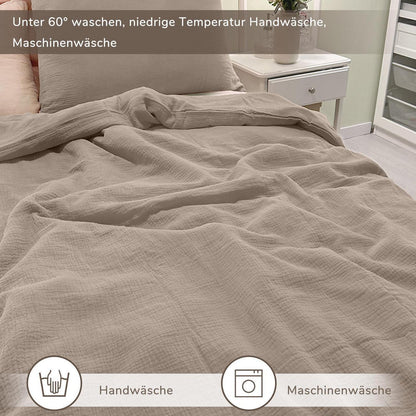 Musselin Bettwäsche Set 200x220 cm Helles Khaki 3-teilig