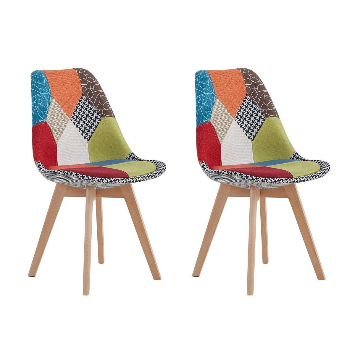 Patchwork Esszimmerstühle 2er-Set mit Holzbeinen