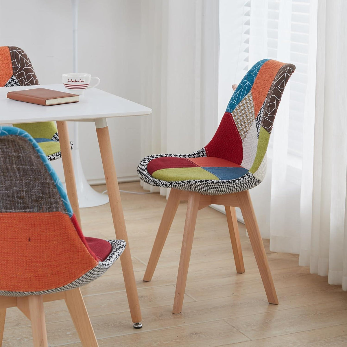 Patchwork Esszimmerstühle 2er-Set mit Holzbeinen