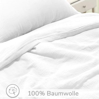 Muslin Bettwäsche Set 200x220 cm Weiß 3-teilig