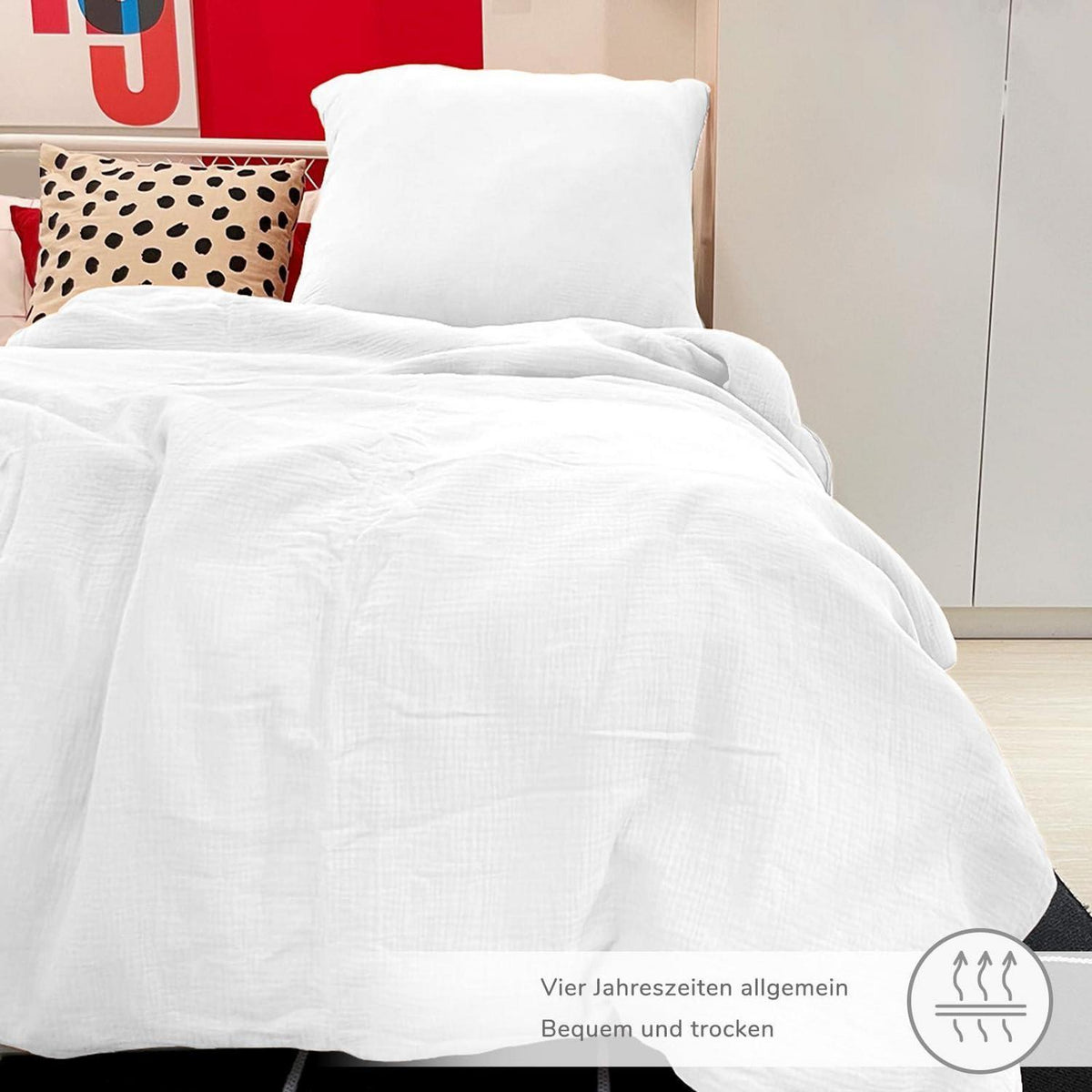 Muslin Bettwäsche Set 200x220 cm Weiß 3-teilig