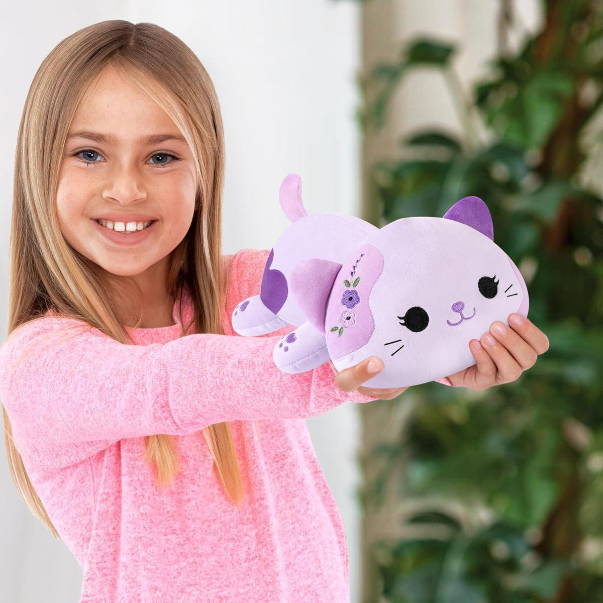 Kuscheltier Katze Violett 23cm - Weiches Plüschkissen für Kinder & Erwachsene