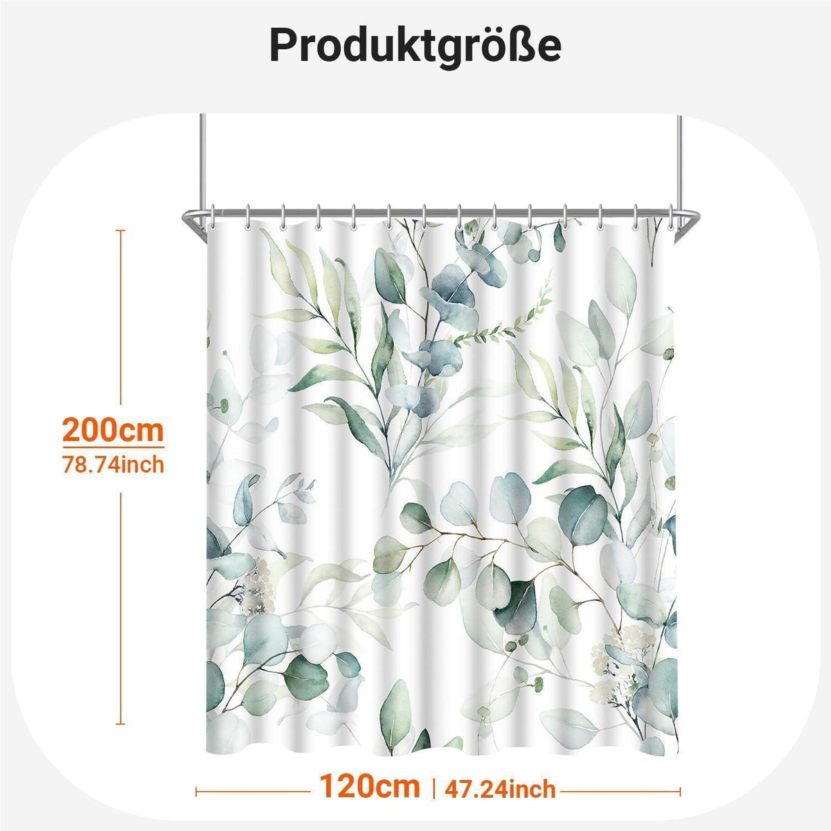 Duschvorhang 120x200 cm Blatt, Wasserabweisend, Waschbar