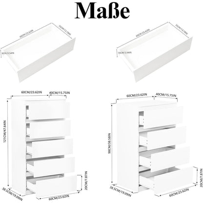 2er-Set Kommoden Weiß 4 & 5 Schubladen – Schlafzimmer & Büro
