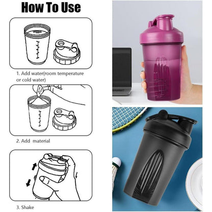 Protein Shaker 400ml mit Edelstahl-Mischkugel Schwarz+Lila
