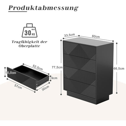 Moderne Kommode mit 4 Schubladen – Schwarz, 60x33,5x77,5cm