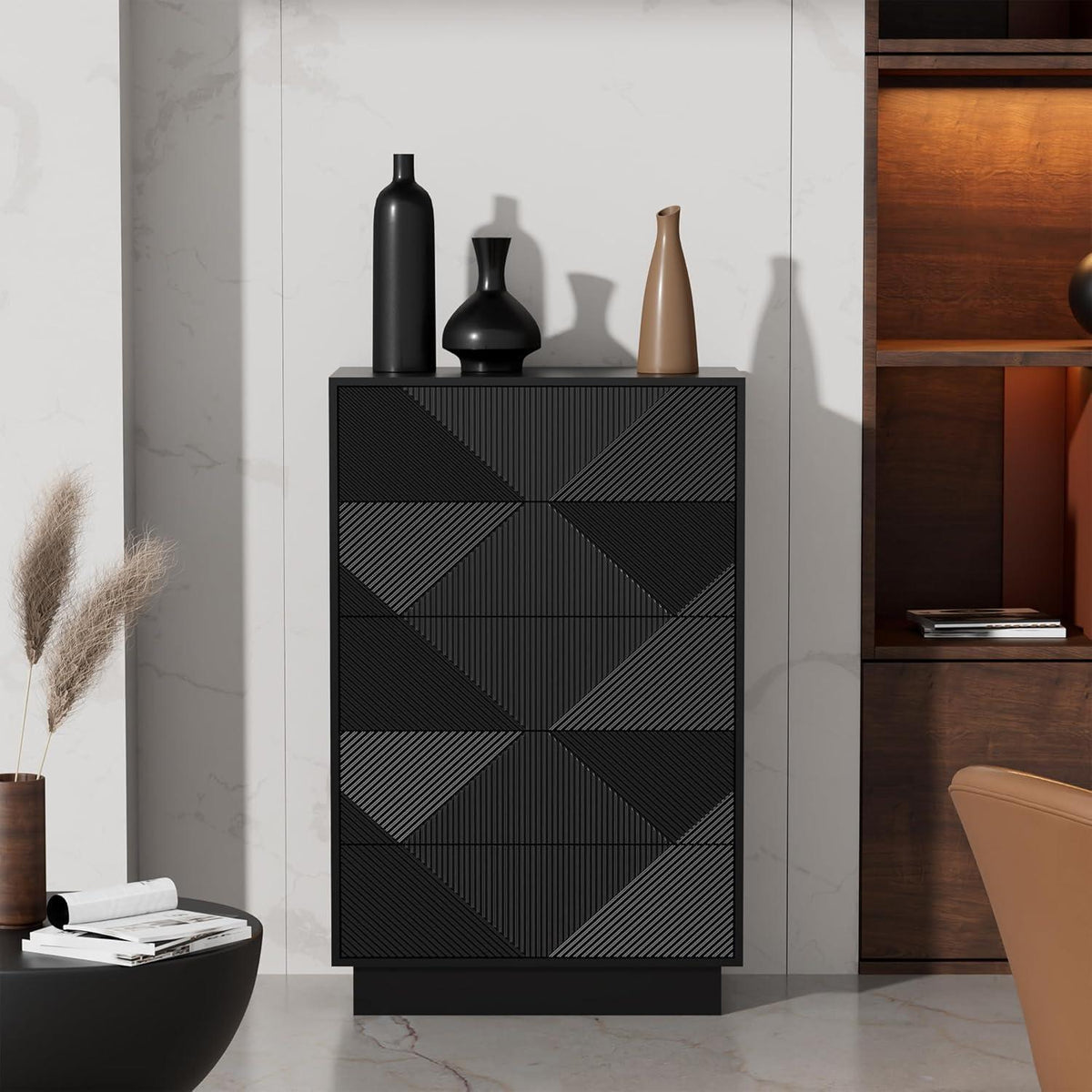 Schmale Kommode mit 5 Schubladen | Schwarz | Wohnzimmer Schlafzimmer