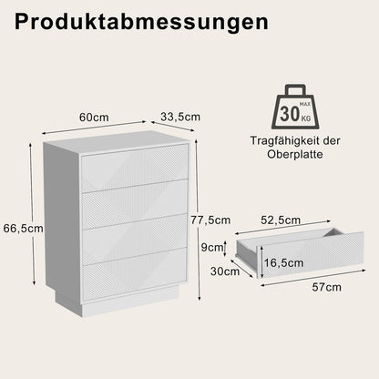 Moderne Kommode mit 4 Schubladen – Weiß, 60x33,5x77,5 cm