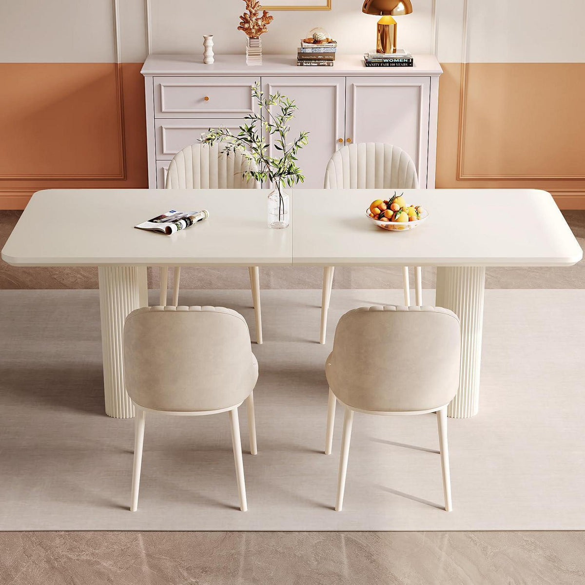 Esszimmer Set 5-teilig – 200cm Esstisch mit weißen Stühlen