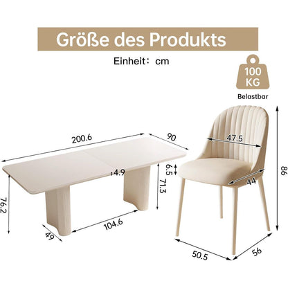 Esszimmer Set 5-teilig – 200cm Esstisch mit weißen Stühlen