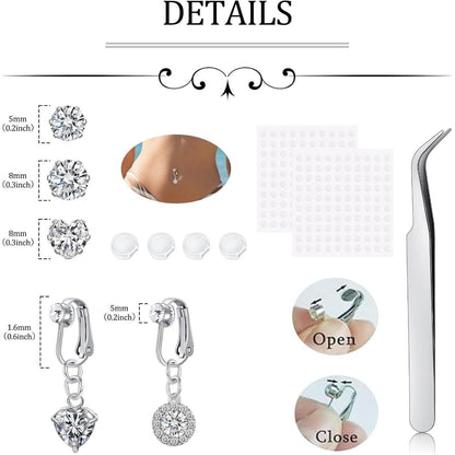 Fake Bauchnabelpiercing Clip On Schmetterling Herz Mond Chirurgenstahl Silber