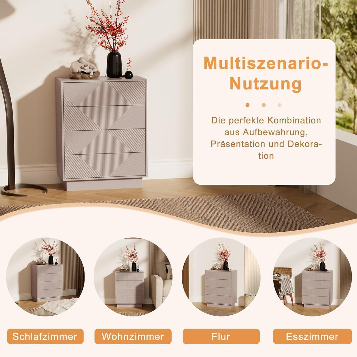 Moka Kommode mit 4 Schubladen – Modernes Design für Schlaf- & Wohnzimmer