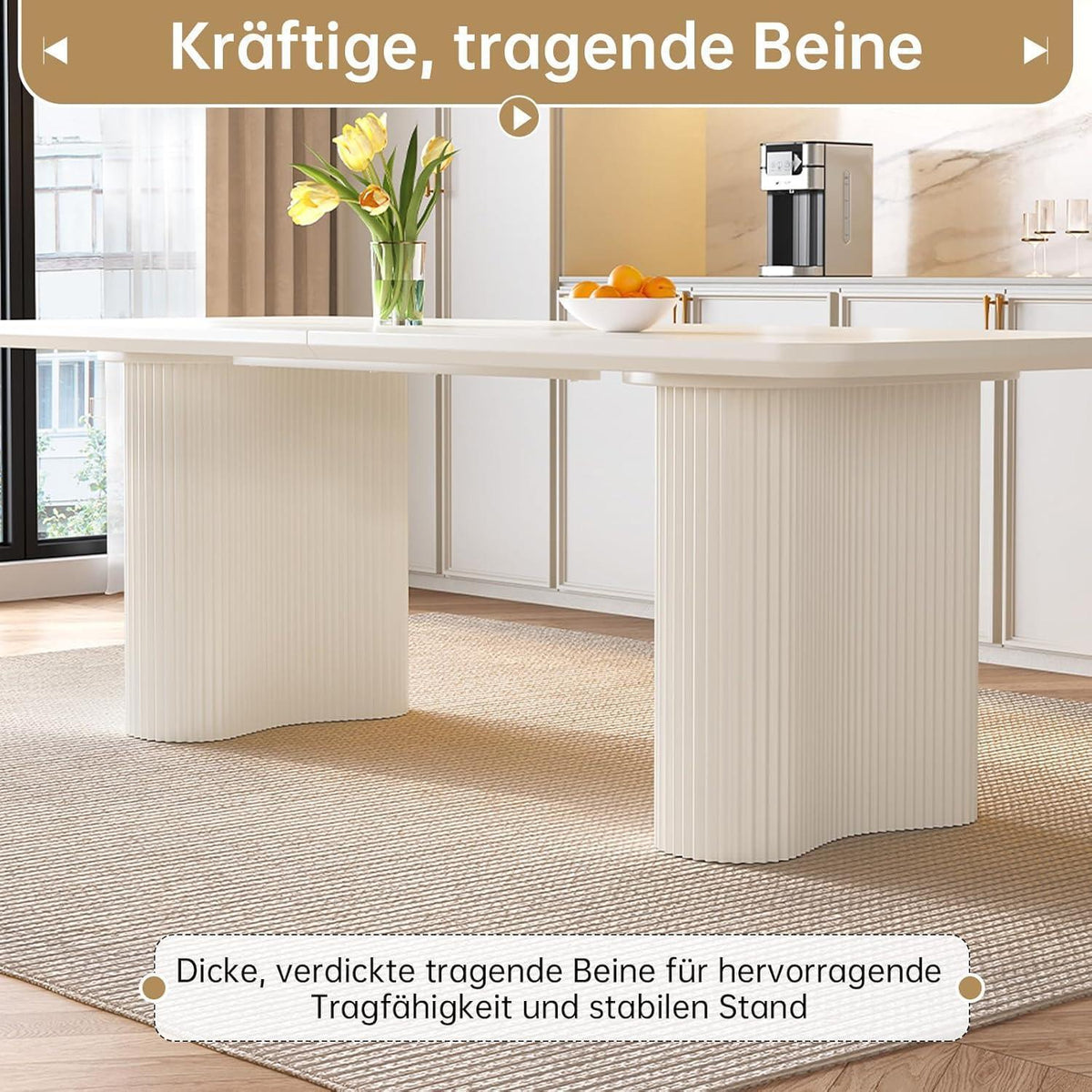 7-teiliges Esszimmer Set mit 200cm Esstisch & weißen Stühlen