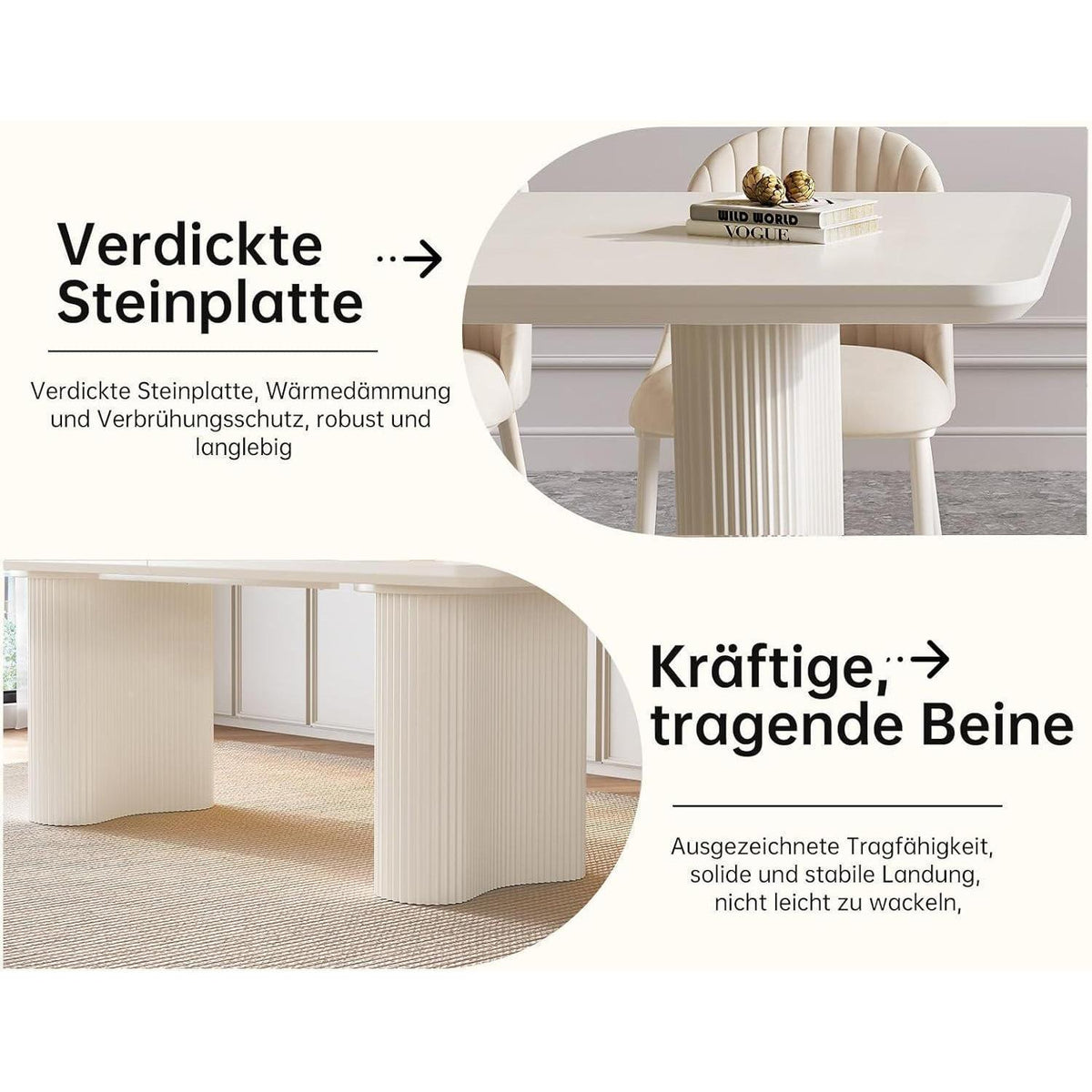 7-teiliges Esszimmer Set mit 200cm Esstisch & weißen Stühlen