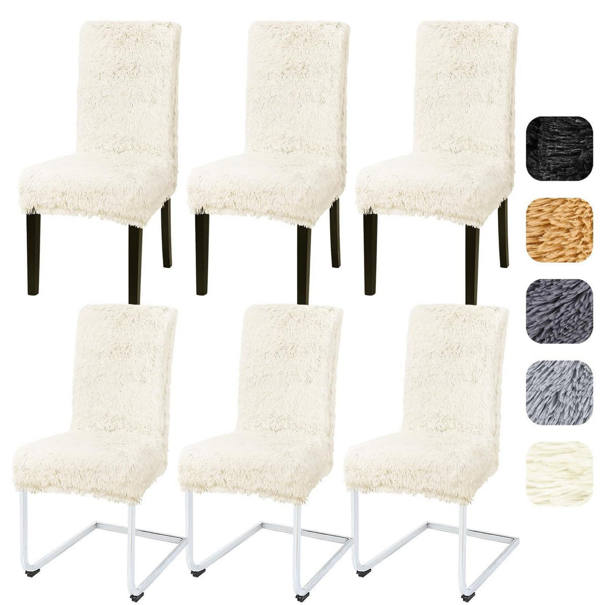 Hochflor Stuhlhussen 6er Set – Stretchbezug für Esszimmerstühle