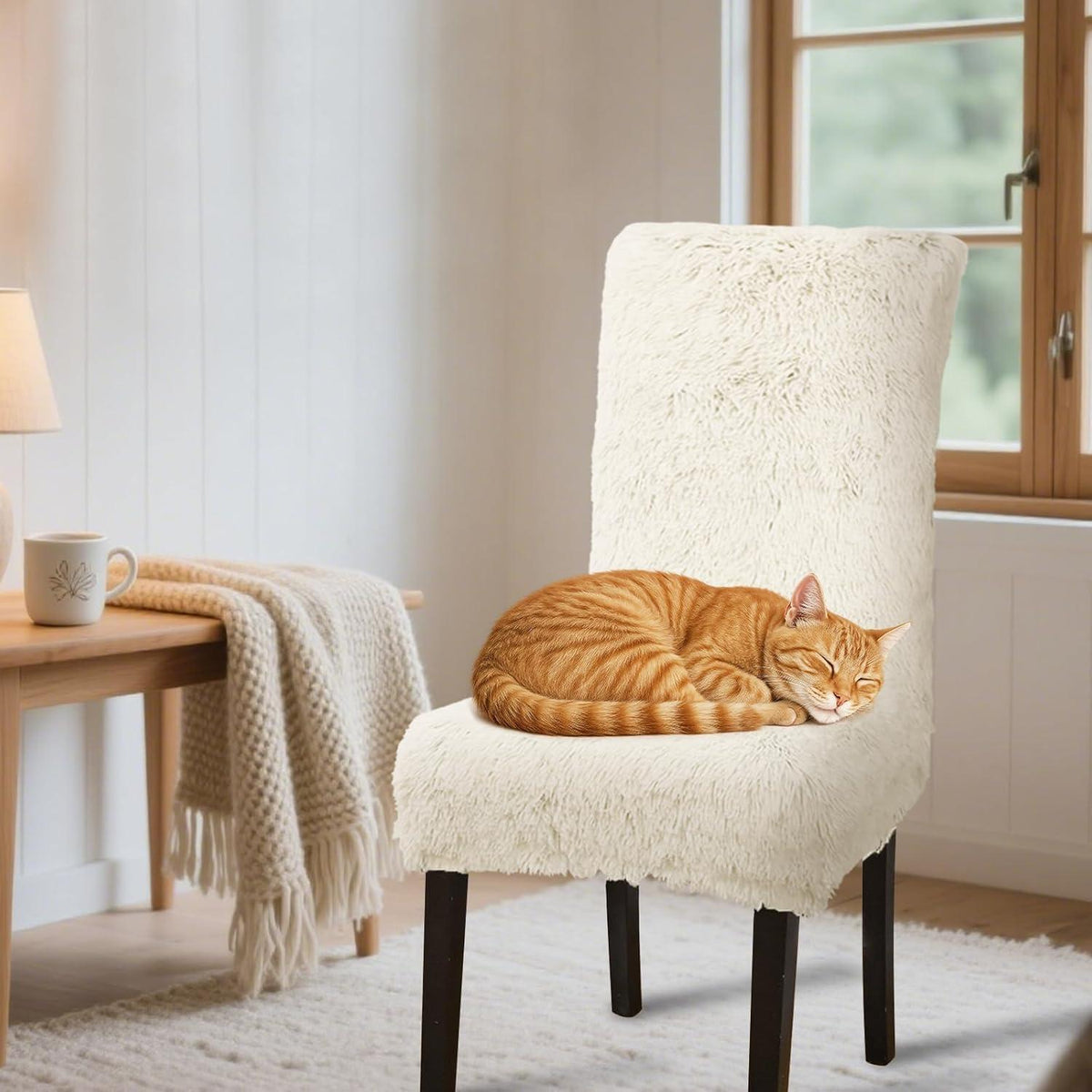 Hochflor Stuhlhussen 6er Set – Stretchbezug für Esszimmerstühle