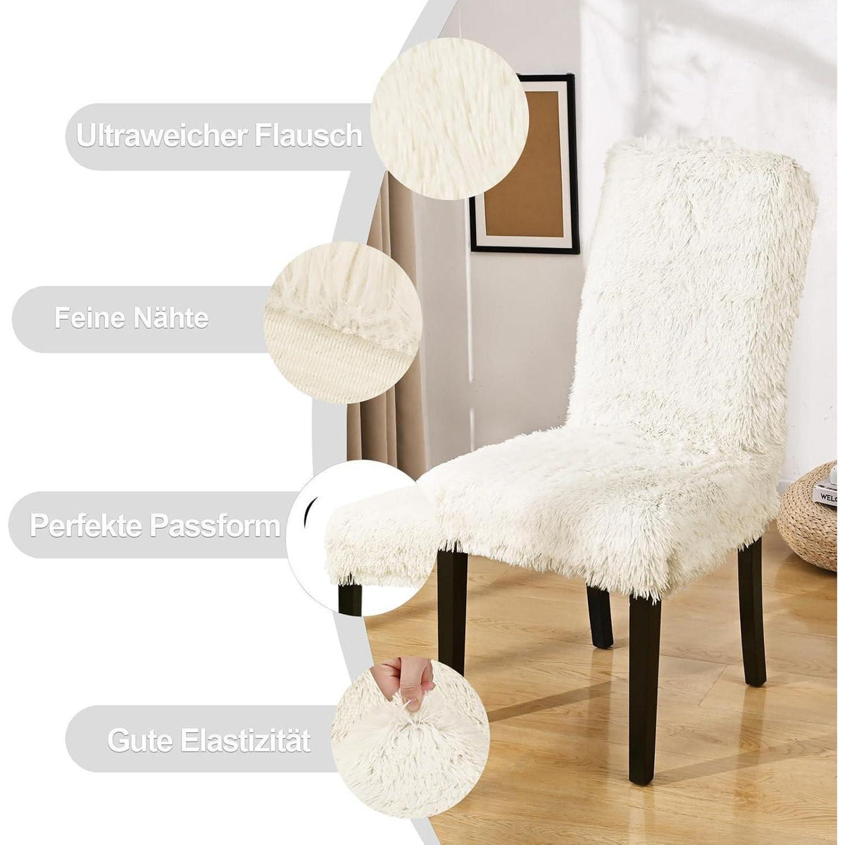 Hochflor Stuhlhussen 6er Set – Stretchbezug für Esszimmerstühle