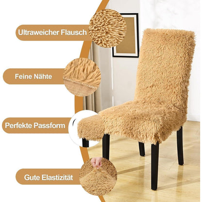 Hochflor Stuhlhussen 6er Set – Camel | Stretch & Waschbar