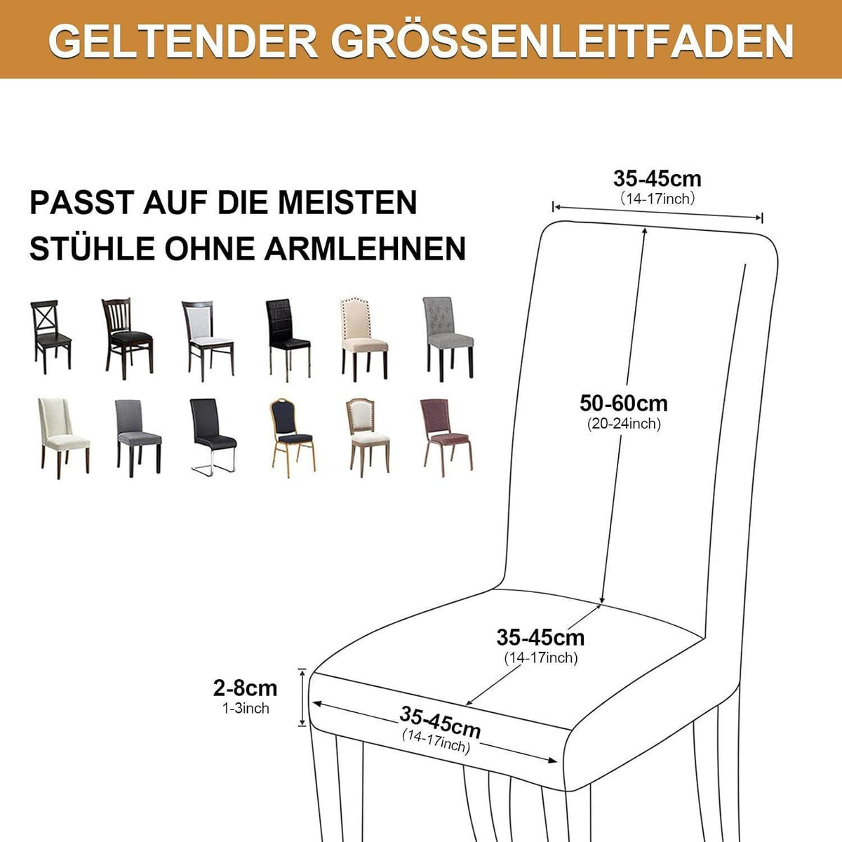 Hochflor Stuhlhussen 6er Set – Camel | Stretch & Waschbar