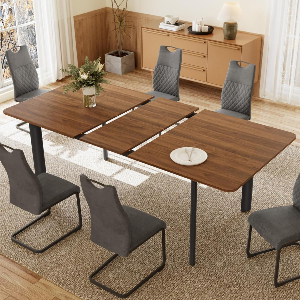 Ausziehbarer Esstisch Set mit 6 Stühlen – Modernes Wohnzimmer Esszimmer