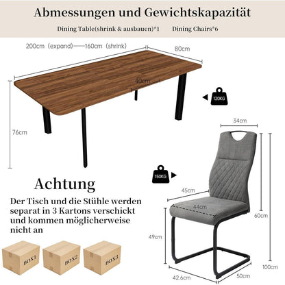 Ausziehbarer Esstisch Set mit 6 Stühlen – Modernes Wohnzimmer Esszimmer