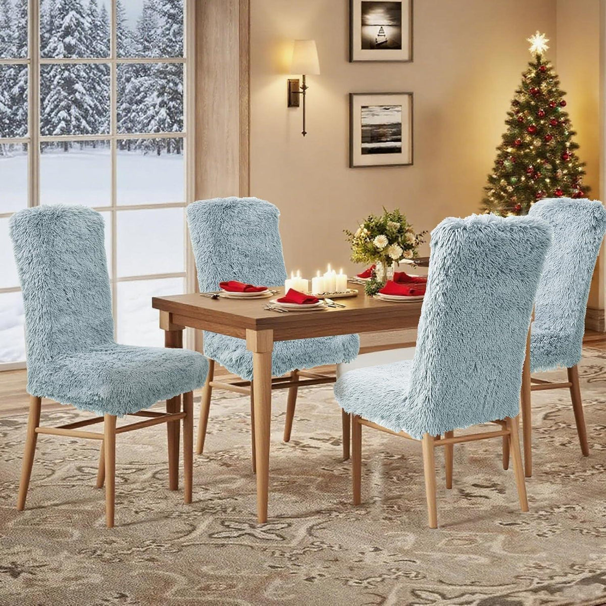Hochflor Stuhlhussen 4er Set – Hellgrau, Stretch & Waschbar