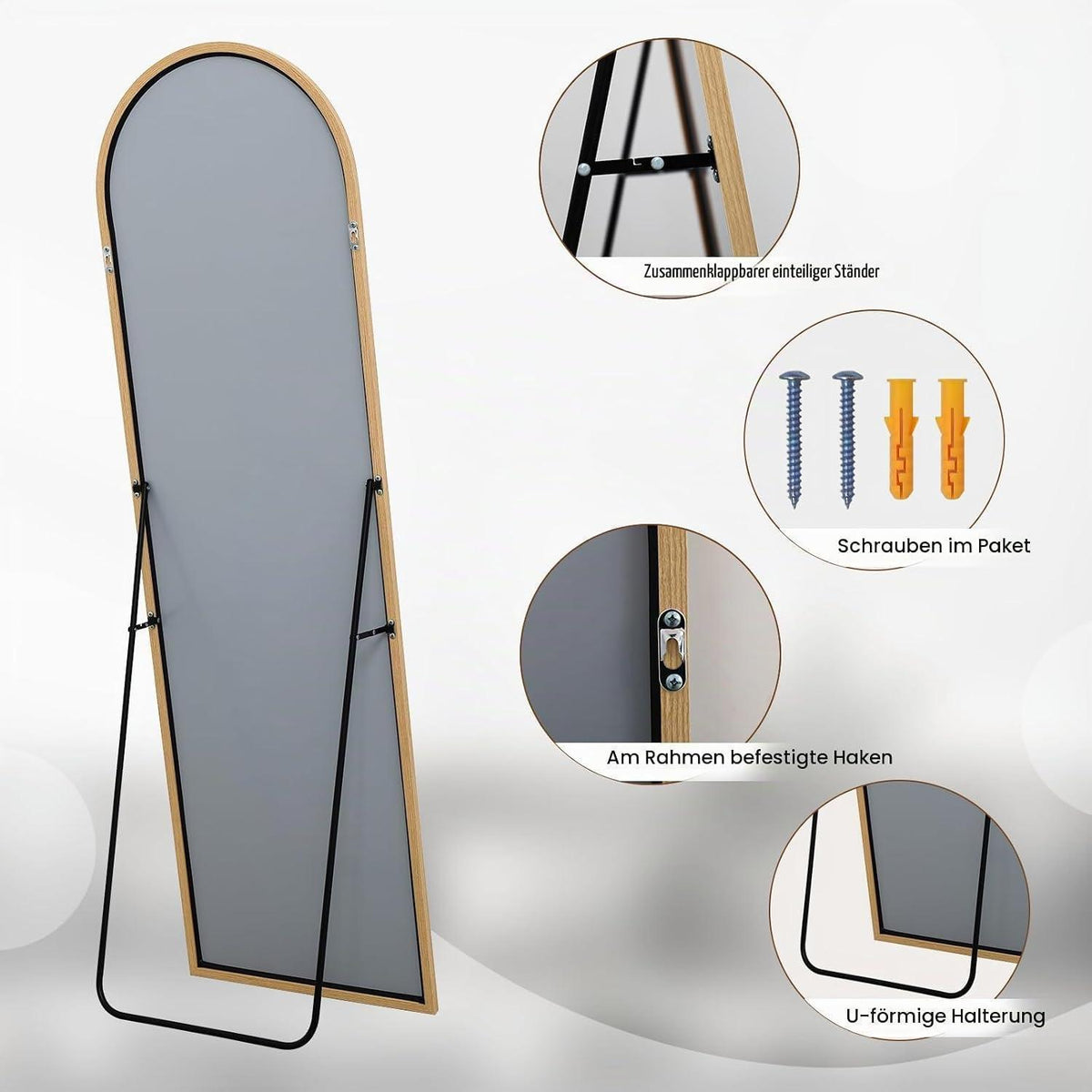 Gewölbter Ganzkörperspiegel 180x76cm – Stand- & Wandspiegel